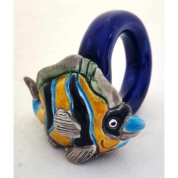 NAPKIN RINGS-LEPS Peru Terracotta-Seal, Angle Fish, Alligator, Dolphin-Set of 4 - Picture 2 of 9